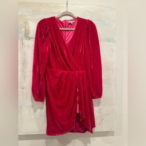 Fuchsia, faux velvet dress, small